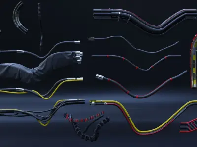 Pipes and wires asset pack Low-poly 3D model