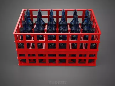RED GLASS BOTTLE PLASTIC CRATE BOX CONTAINER STORAGE RACK TRAY 3D model