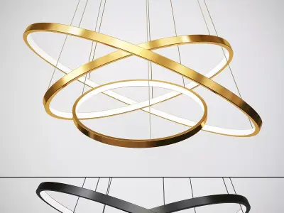 Black and gold modern chandeliers circle rings 3D model
