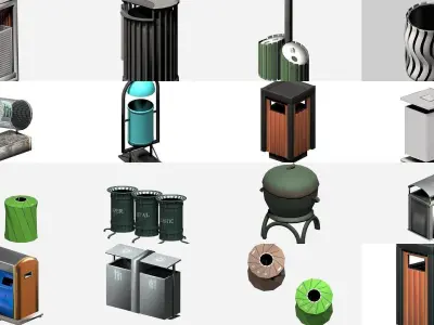 30 pieces modern recycling trashcan garbage set 3D Model Pack