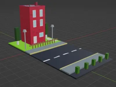 simplistic building red house Free low-poly 3D model