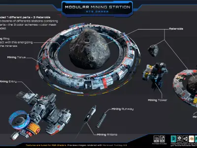 MODULAR  Mining Station Low-poly 3D model