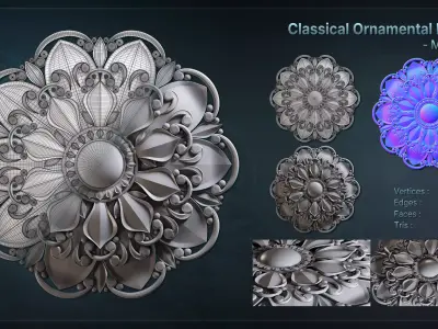 Classical Ornament Rosette - High Poly 3D Model -  3D model