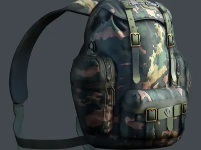 Backpack military combat Black baggage Low-poly  Low-poly 3D model