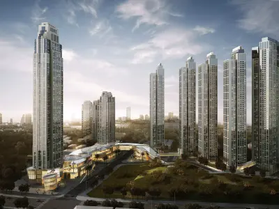 High rise buildings and commercial complexes Low-poly 3D model