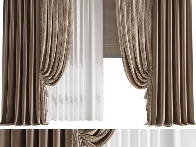 classic curtains with roman and linen tulle 01 Low-poly 3D model