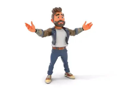 Casual Bearded Man Character  Rigged and Animated Low-poly 3D model