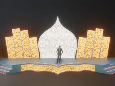 Islamic Event Stage with Lightening Low Poly Game Ready Low-poly 3D model