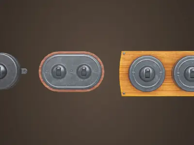 Vintage light switches Model set Low-poly 3D model