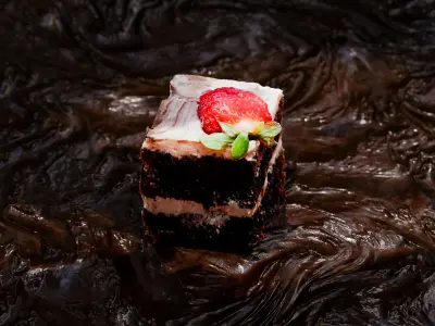 Chocolate Whipped Cream Cake with Strawberries 3D model