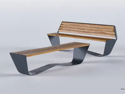 PARK MODERN BENCH KARMA WOOD AND METAL 3D model