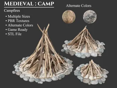 Medieval Collection Camp Fire Building Set 3D Model Pack