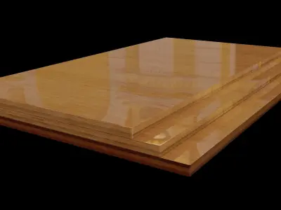 Hall floor with elegant wide wooden stairs Low-poly 3D model