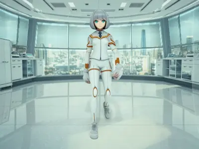 Anime Girl Android in Futuristic Lab Low-poly 3D model
