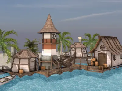 Stylized Medieval Harbor Village 3D Model 3D model