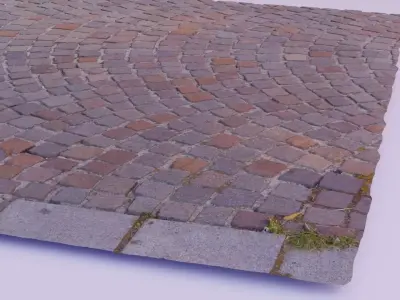 Cobblestones sidewalk high-poly 3D model