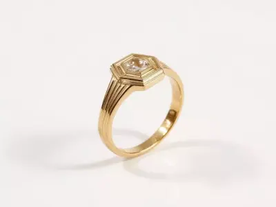Hexa Lux Minimal Gold Ring with Diamond Cut 3D print model