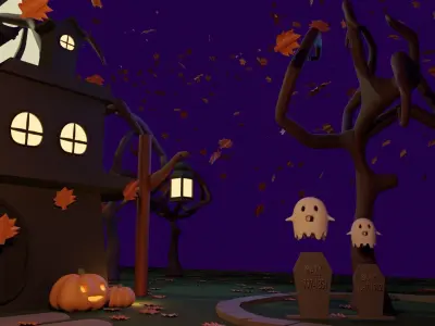 Spooky halloween castle Low-poly 3D model