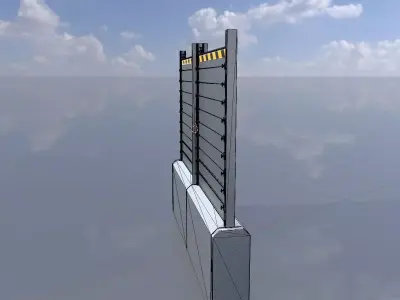 Aluminum flood protection wall concrete foundation 3m x 4m Low-poly 3D model