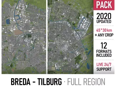 Breda and Tilburg - city and surroundings Low-poly 3D model