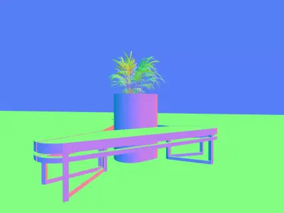 Triangular Outdoor Wooden Steel Bench with Central Planter Low-poly 3D model