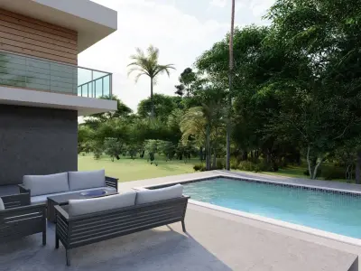 House modern plans with swimming pool Free 3D model