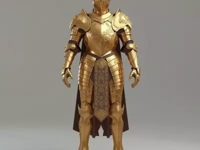 Crusader Knight Plate Armor 3D Model Red Cross Hero Low-poly 3D model