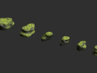 Short Flat Rocks - Moss 1 Low-poly 3D model