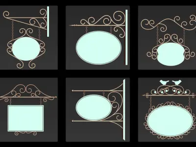 50 Iron Hanging Sign Board Base and High Mesh Vol 1  Low-poly 3D model