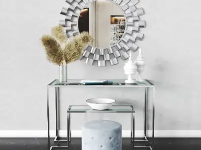 Arielle Tiered Wall Mirror and Anta Gold Console Table 3D model