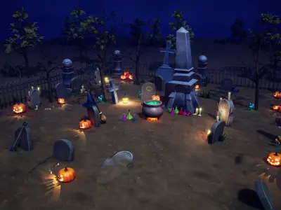 Cartoon Graveyard Props Low-poly 3D model