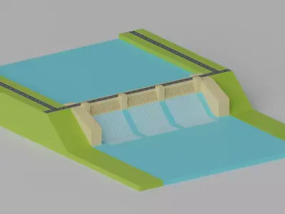 Cartoon Dam Hydroelectric Power Station Low-poly 3D model