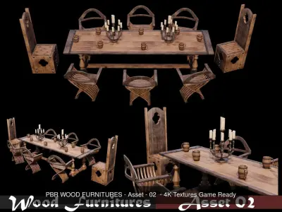 PBR WOOD FURNITURES - Collection - 03  - 4K Textures Game Ready 3D Model Pack