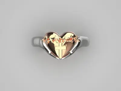 Two-tone heart and cross design ring model gr0048 3D print model