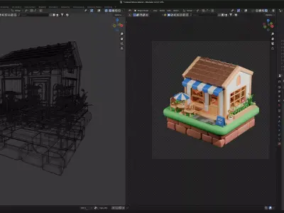 Cartoon Bakery Store 3D Model with Diorama - Game Asset 3D model