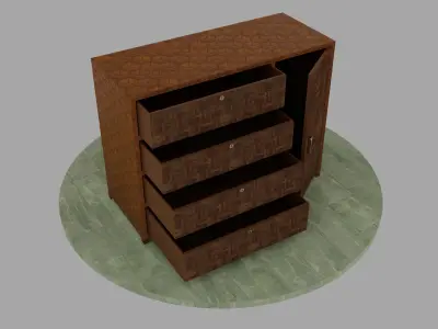 Wooden Wardrobe with Openable Door and Drawers Low-poly 3D model