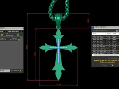 High Cross Pendant Light Gold 18K 3CP090 3D model