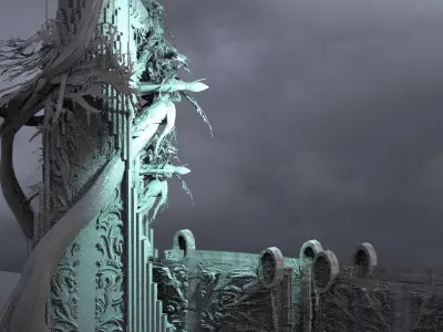 Elden Celtic Gods Engraved Tower With Trees  3D model