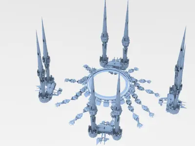 Sci fi Orchid city structure 6 Low-poly 3D model