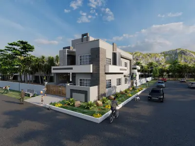 Beautiful House Design for Corner Plots  Low-poly 3D model