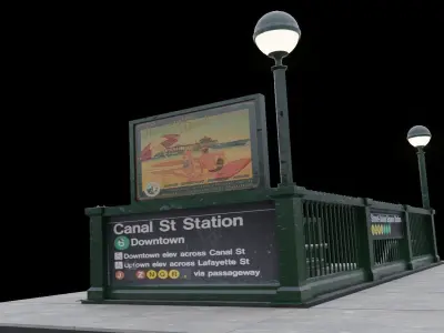 Subway Entrance - New York Subway Station Low-poly 3D model