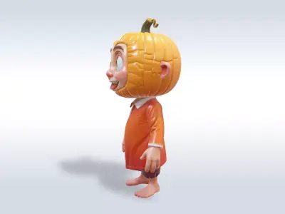 Cheerful Pumpkin Boy Halloween Character 3D model 2