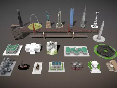 Famous Buildings in the United States Low-poly 3D model