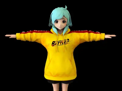 Anime Girl Low Poly Character 15 Low-poly 3D model