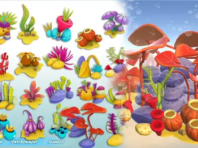 Cartoon Seaweed Pack Low-poly 3D model