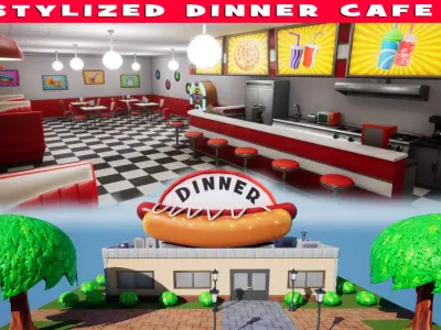 Americal Diner Cafe Low-poly 3D model