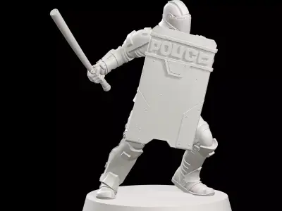 Riot Police Officer Modern Law Enforcement With Shield And Baton 3D print model