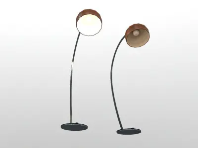 Wooden Steel Curved Floor Lamp Low-poly 3D model