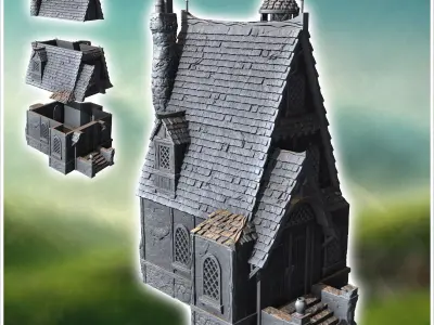 Large medieval mansion with access staircase and tiled roof 35 - 3D print model