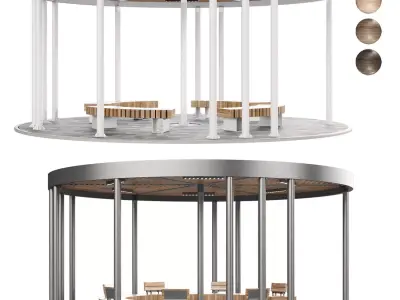 Set of pergolas gazebos canopies with swings benches 2 3D model